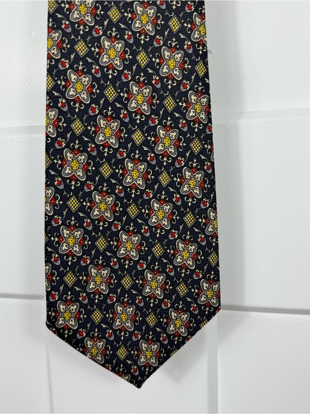 Marco Polo Italian Style Floral Geometric Necktie Navy Multicolor Men